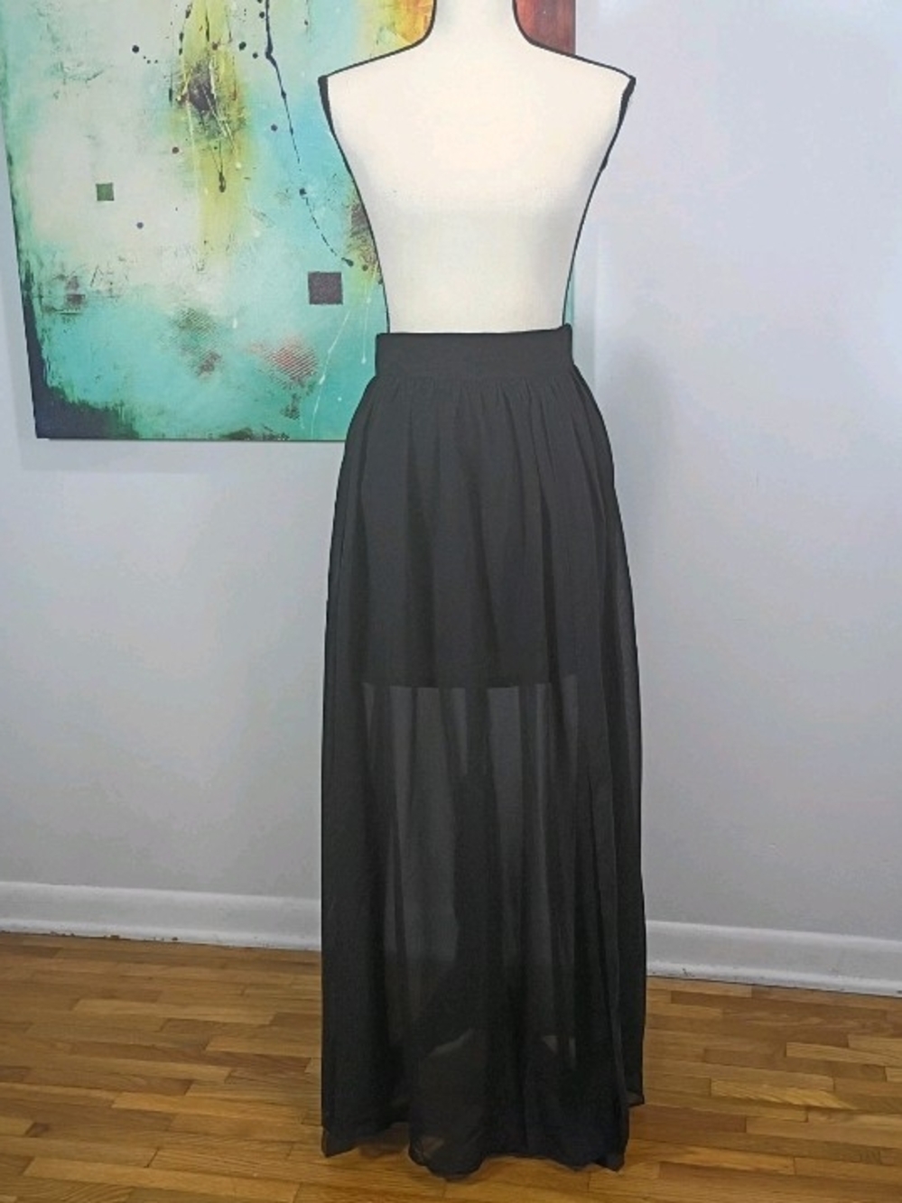 BLVD Sheer Whimsigoth Long Flowy Black Maxi Skirt